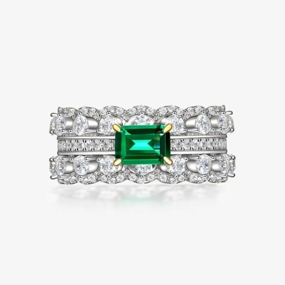 🎀 Noble Density Diamond Inlaid Luxury Emerald CZ Ring for Women, HA4406-6 - Picture 1 of 6